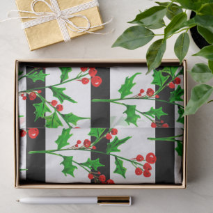 Papier Mousseline Aquarelle Noël Holly Moderne Motif