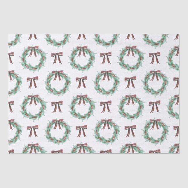 Papier Mousseline Aquarelle Noël Plaid Bow Wreath (Recto)