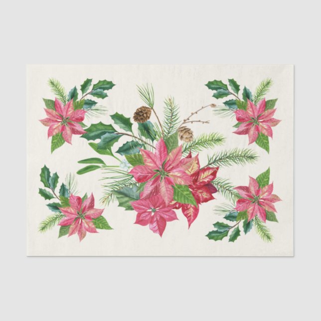 Papier Mousseline Aquarelle Noël Poinsettia Fleurs (Recto)