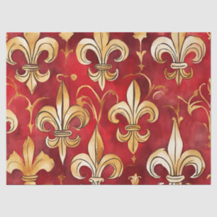 Papier Mousseline Aquarelle Noël Rouge or Floral
