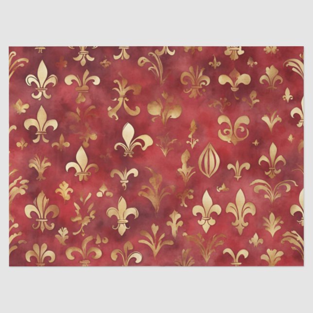 Papier Mousseline Aquarelle Noël Rouge or Floral (Recto)