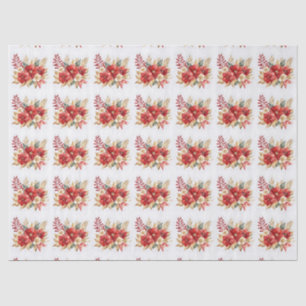 Papier Mousseline Aquarelle Noël Rouge or Floral