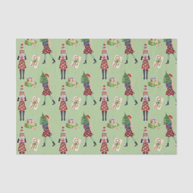 Papier Mousseline Aquarelle Noël Shopping Mode Fille (Recto)