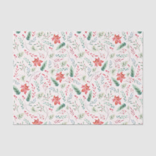 Papier Mousseline Aquarelle Noël Vert Flore rouge blanc