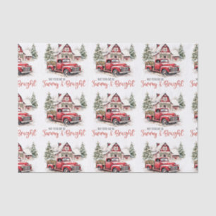 Papier Mousseline Aquarelle Noël Vintage Camion et grange