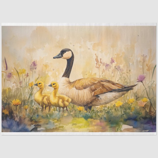 Papier Mousseline Aquarelle Oie et oies Découpage de printemps (Recto)