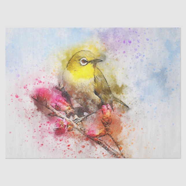 Papier Mousseline Aquarelle Oiseau 6 Découpage Mur Art (Recto)