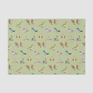 Papier Mousseline Aquarelle Oiseaux forestiers sauvages Vert