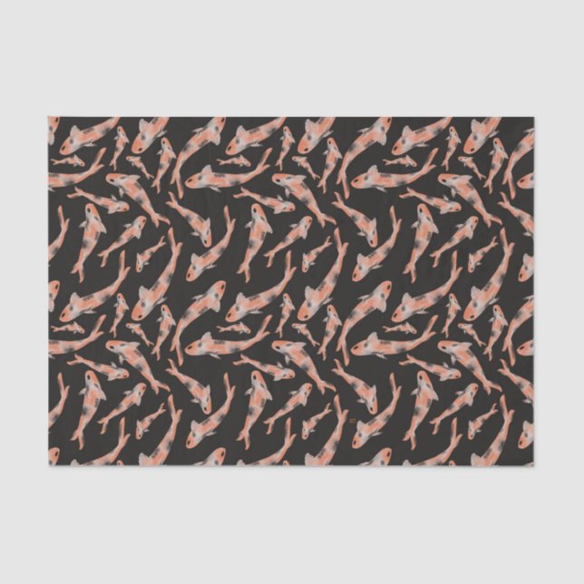 Papier Mousseline Aquarelle Orange Koi Motif de poisson noir (Recto)