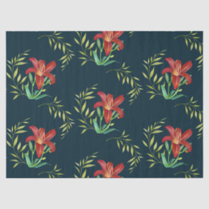 Papier Mousseline Aquarelle Orange Lily Illustration Turquoise foncé