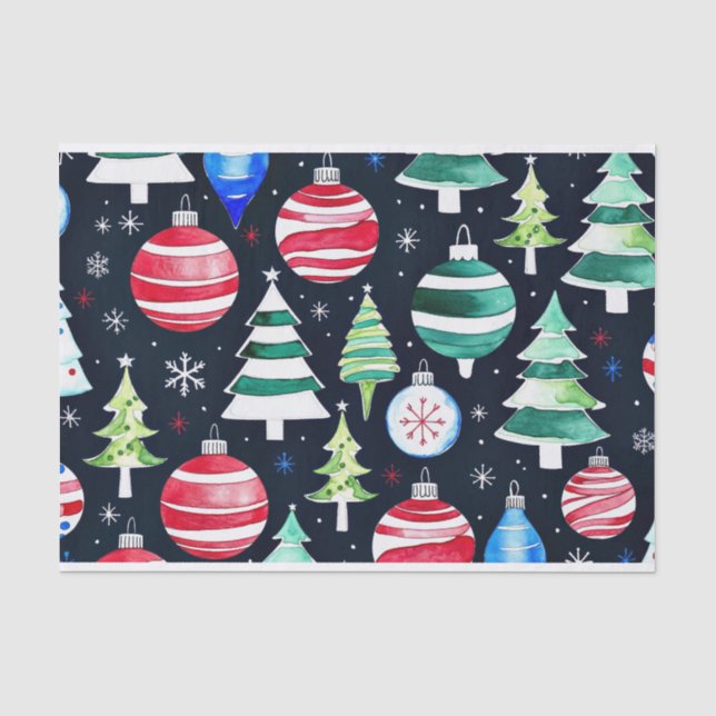 Papier Mousseline Aquarelle ornements de Noël (Recto)