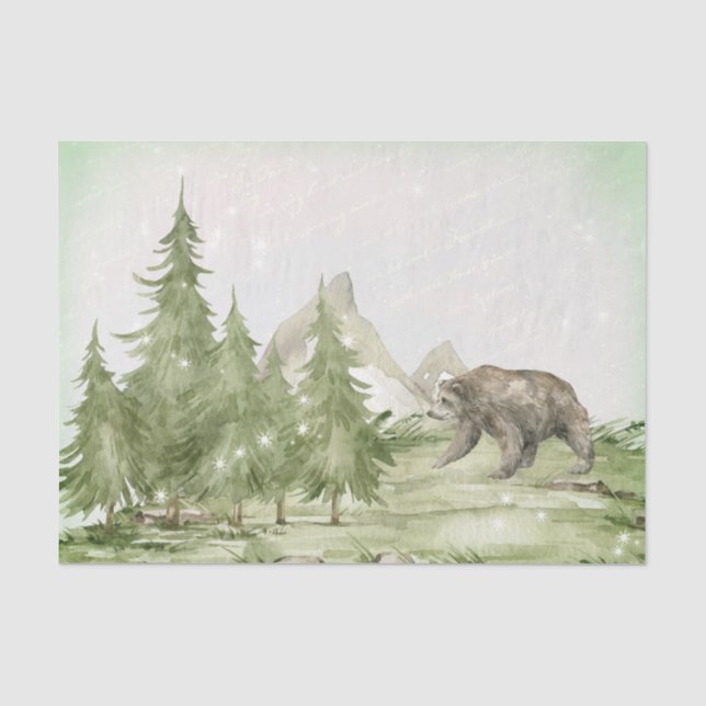 Papier Mousseline Aquarelle Ours paysage hiver Découpage (Recto)