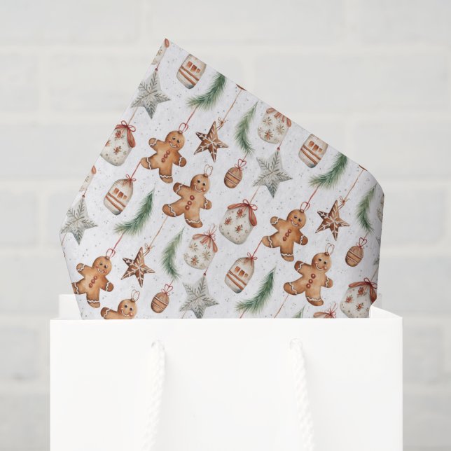 Papier Mousseline Aquarelle pain d'épices de Noël carrelé (Sac cadeau)