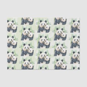 Papier Mousseline Aquarelle Panda Ours Maman & Bébé en Bambou