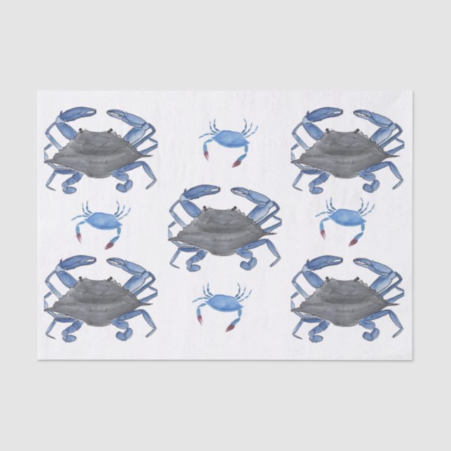 Papier Mousseline Aquarelle Papier Tissu Crabes Bleus (Recto)