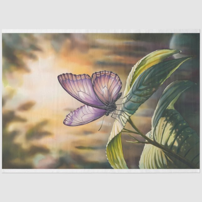 Papier Mousseline Aquarelle Papillon pourpre sur une feuille de déco (Recto)