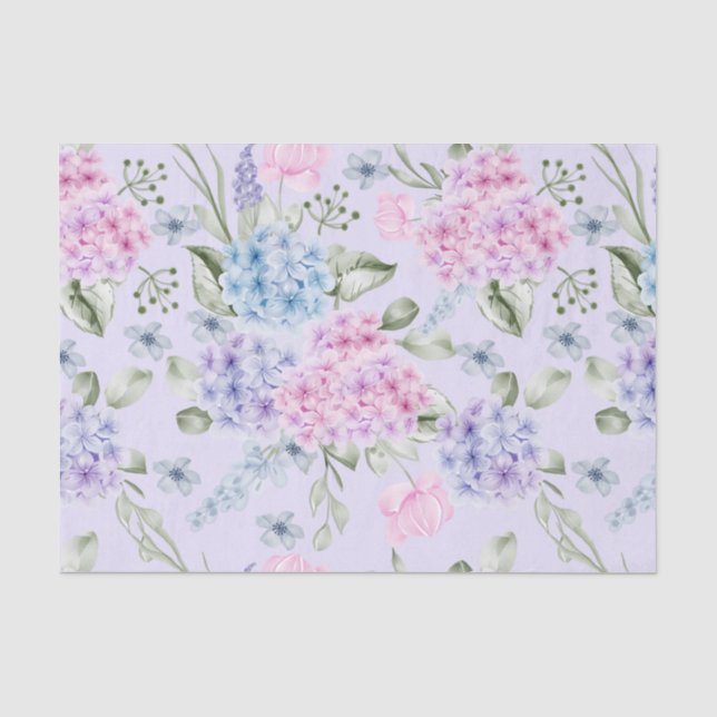Papier Mousseline Aquarelle Pastel Couleur Mixte Fleurs d'Hydrangée (Recto)