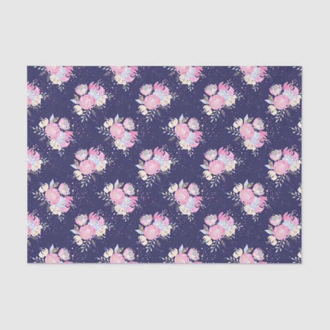 Papier Mousseline Aquarelle Pastel Fleurs avec Parties scintillant (Recto)