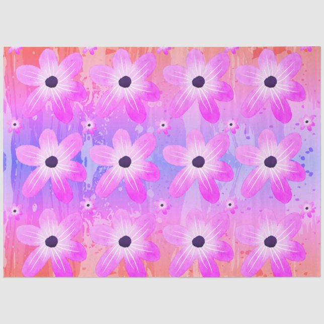 Papier Mousseline Aquarelle Pastel Jolie Fleurs Roses (Recto)