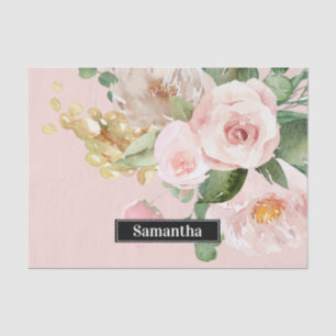 Papier Mousseline Aquarelle Pastel Pink moderne Fleurs & Nom