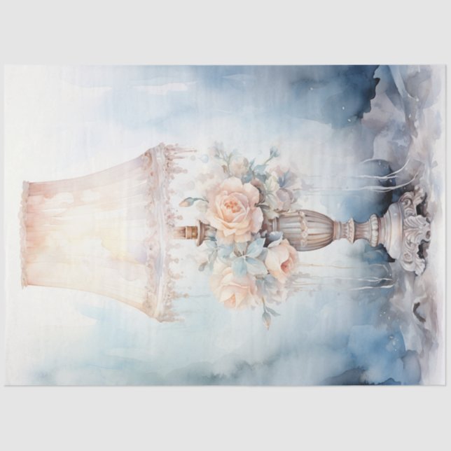 Papier Mousseline Aquarelle pastel vert pêche lanterne rétro (Recto)