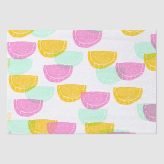 Papier Mousseline Aquarelle pastèque rose vert jaune Motif (Recto)