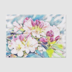 Papier Mousseline Aquarelle peinture rose blanc azalée fleur