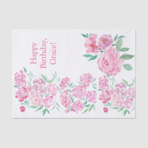 Papier Mousseline Aquarelle Peonies roses Joyeux Anniversaire Person
