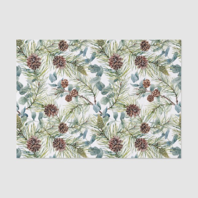 Papier Mousseline Aquarelle Pine et Pine Cônes Motif Noël (Recto)