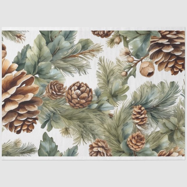 Papier Mousseline Aquarelle Pinecones, Branches Arbres Nature Collag (Recto)
