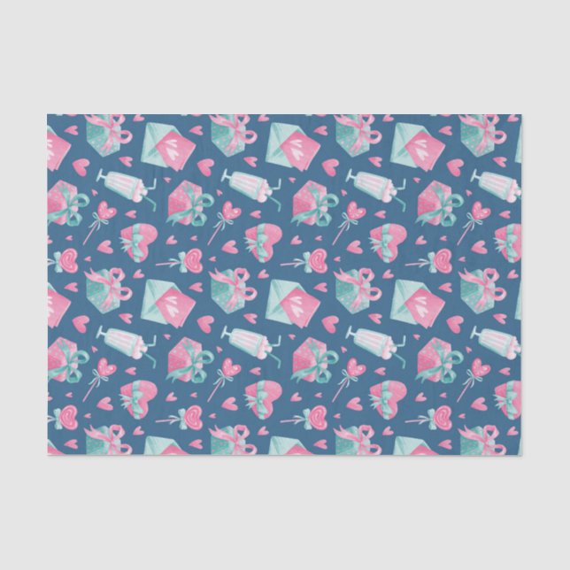Papier Mousseline Aquarelle Pink Heart Love Motif Saint-Valentin (Recto)