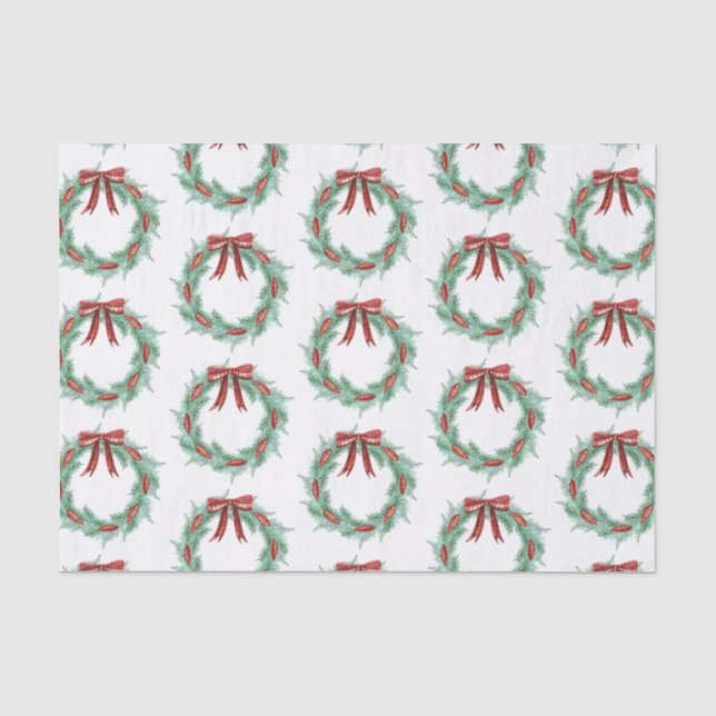 Papier Mousseline Aquarelle Plaid Ruban Wreath Noël (Recto)