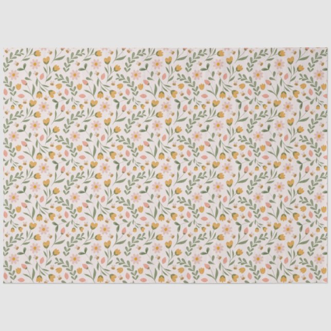 Papier Mousseline Aquarelle Printemps Fleurs et abeilles de Pâques (Recto)
