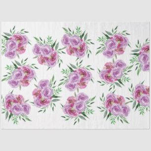 Papier Mousseline Aquarelle prune violette et roses de pivoine mauve