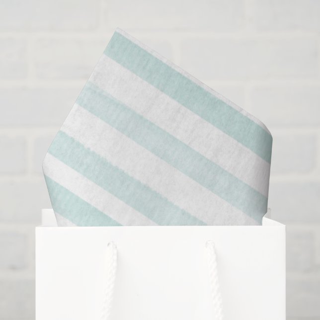 Papier Mousseline Aquarelle rayures vert clair papier Tissu blanc (Sac cadeau)