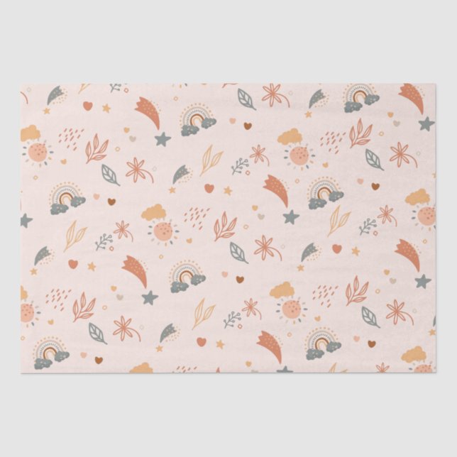 Papier Mousseline Aquarelle Retro Boho Arc-en-ciel neutre (Recto)