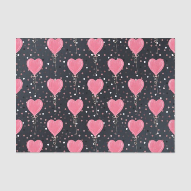 Papier Mousseline Aquarelle romantique Coeurs roses Ballons Confetti (Recto)