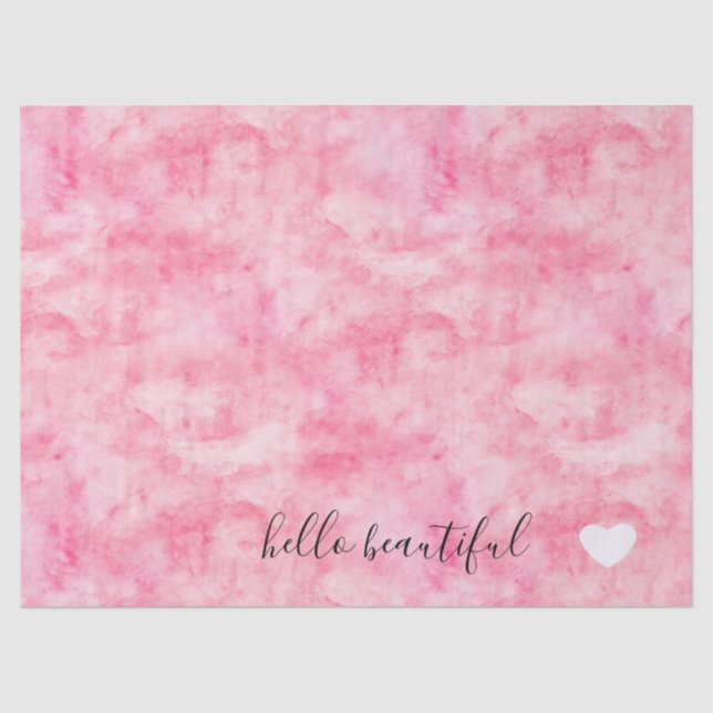 Papier Mousseline Aquarelle rose Bonjour Beau Coeur (Recto)