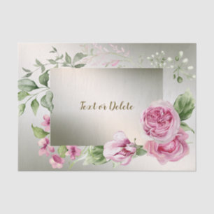 Papier Mousseline Aquarelle rose cadre floral brillant Bronze élégan