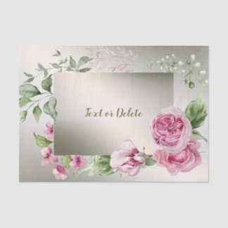 Papier Mousseline Aquarelle rose cadre floral brillant Bronze élégan