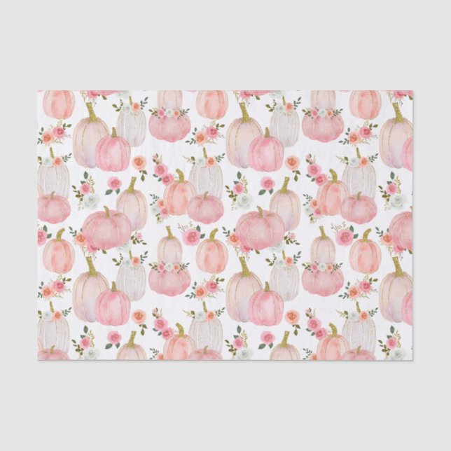 Papier Mousseline Aquarelle rose Citrouille Florals Pastel Rose (Recto)