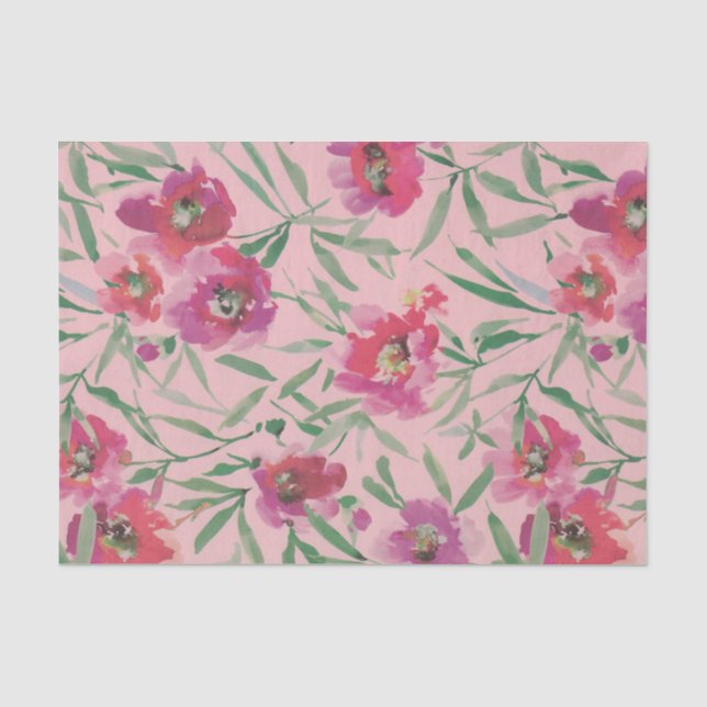 Papier Mousseline Aquarelle rose Collage floral de Fleurs (Recto)