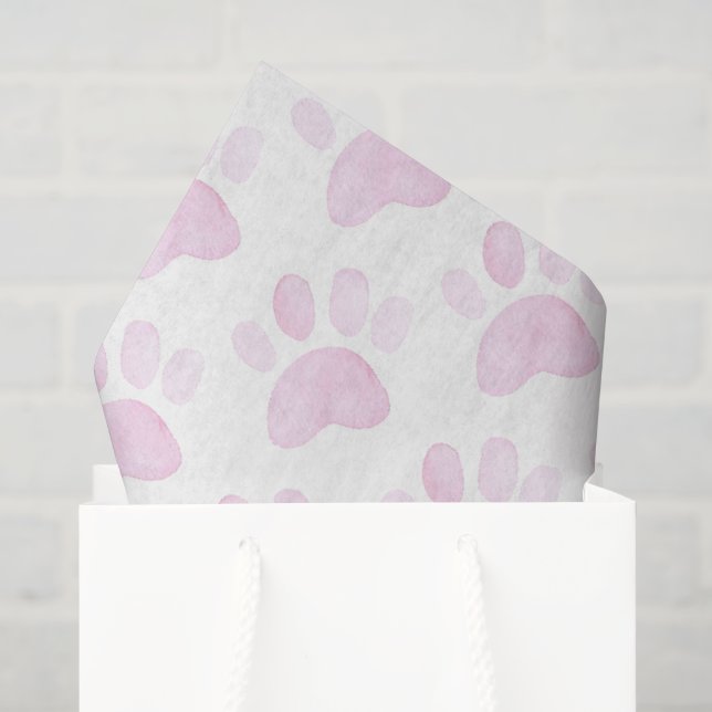 Papier Mousseline Aquarelle rose Empreinte de patte NOM D'Art Douce  (Sac cadeau)