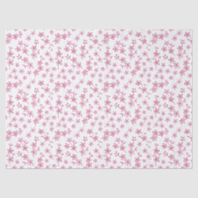 Papier Mousseline Aquarelle rose et blanc Sakura Cerry Blossom (Recto)