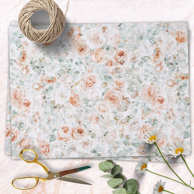 Papier Mousseline Aquarelle Rose Fleur Eucalyptus Feuille Floral (In situ)