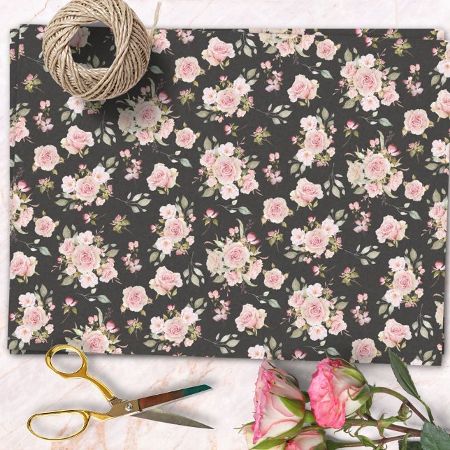 Papier Mousseline Aquarelle Rose Fleurs Motif Floral (In situ)