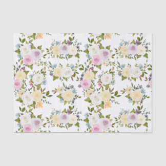Papier Mousseline Aquarelle rose jaune blanc Roses Baby shower
