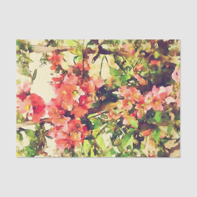 Papier Mousseline Aquarelle rose rouge Motif floral 1 (Recto)