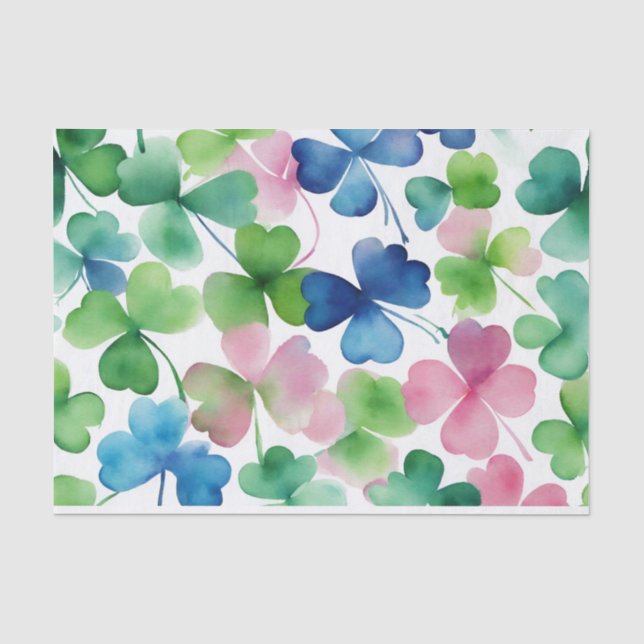 Papier Mousseline Aquarelle Rose Vert Bleu Trèfle (Recto)