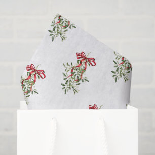 Papier Mousseline Aquarelle Rouge Bow Mistletoe Noël